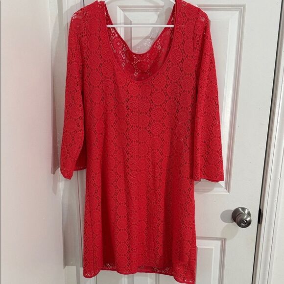 Lilly Pulitzer Vibrant Coral Lace Long Sleeve Dress Size XL - Picture 5 of 11